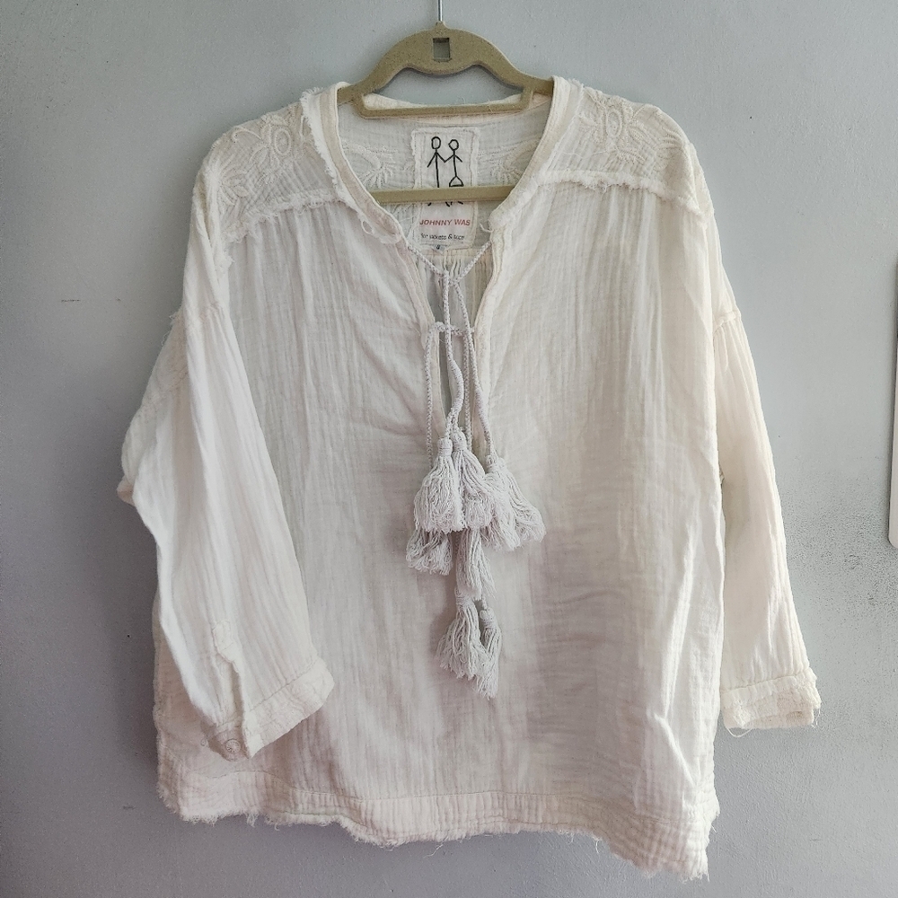 Johnny Was Tassled Tunic size S Beach Bohemian